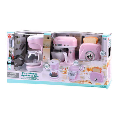 Juega la batidora de cocina, cafetera y tostadora rosa, 7dlg.