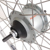 Achterwiel 28 Nexus 8 rollerbrake naaf met met zilveren velg en RVS spaken