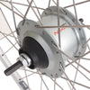 Achterwiel 28 nexus 8 rollerbrake naaf met met zilveren velg en rvs spaken