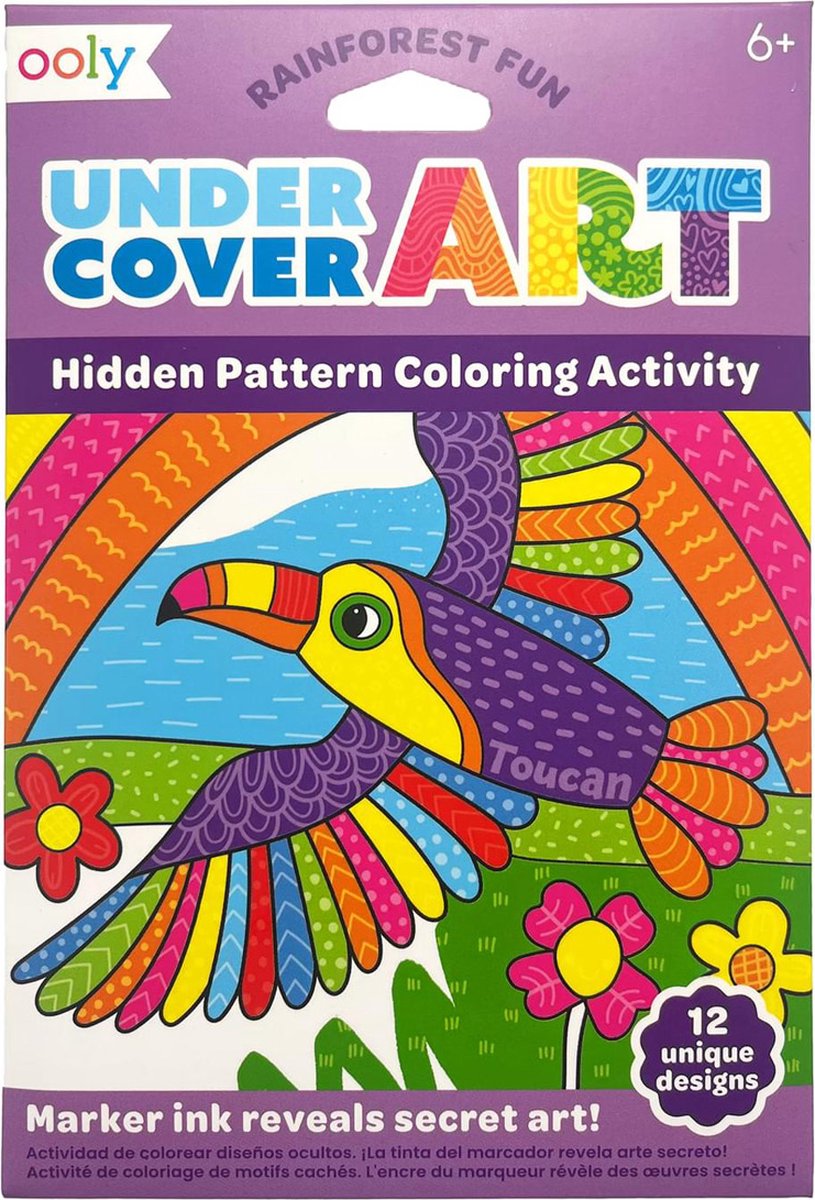 Ooly - arte encubierto - 12 páginas para colorear con patrones ocultos - diversión en la selva tropical