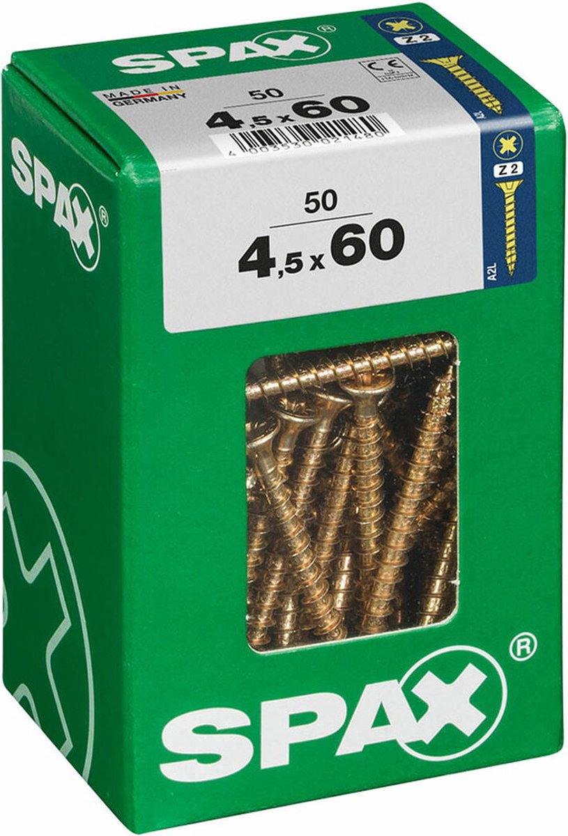 Scatola di viti Spax vite in legno testa piatta (4,5 x 60 mm)