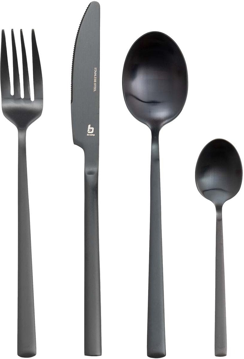 Bo-camp - industriale - set di posate - palloncino - 16 pezzi - 4 persone - nero