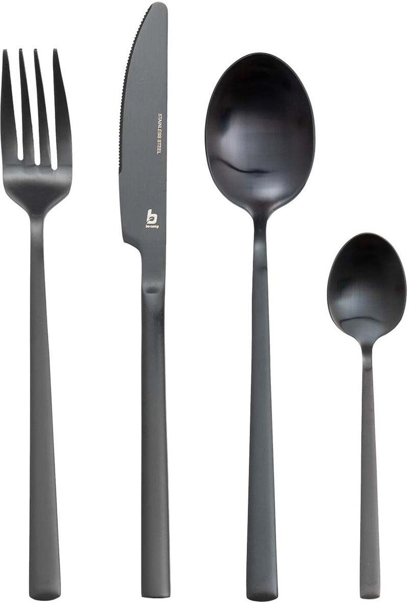 Bo-camp - industriale - set di posate - palloncino - 16 pezzi - 4 persone - nero