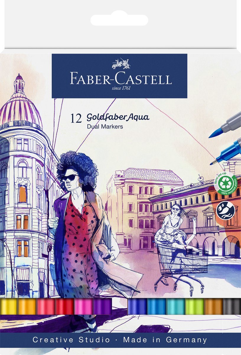 Faber-castell - duo aquarel marker - goldfaber - set 12 stuks - brush 0,6mm - fc-164612