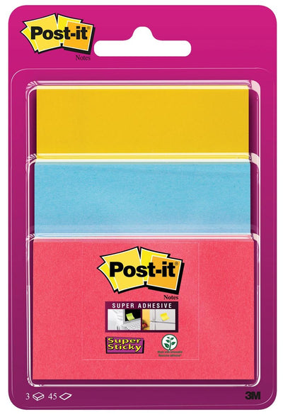 Post-it foglietti adesivi super | 45 fogli | 3 formati | colori assortiti | sul blister