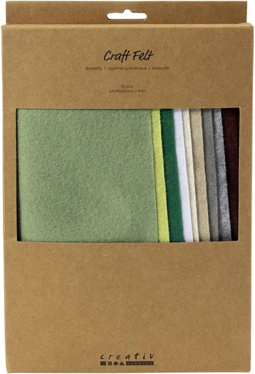 Creativ company hobbyvilt a4 dikte 2mm naturel kleuren - 10st.