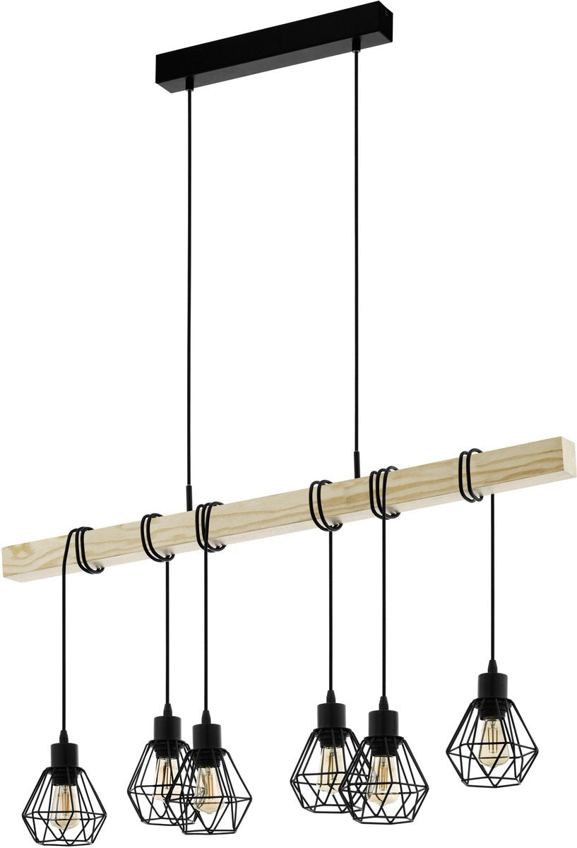 Lampada a sospensione Eglo townshend 5 - e27 - 100 cm - marrone nero - legno fsc