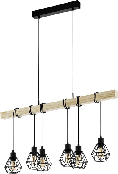 Lámpara colgante Eglo townshend 5 - e27 - 100 cm - negro marrón - madera fsc