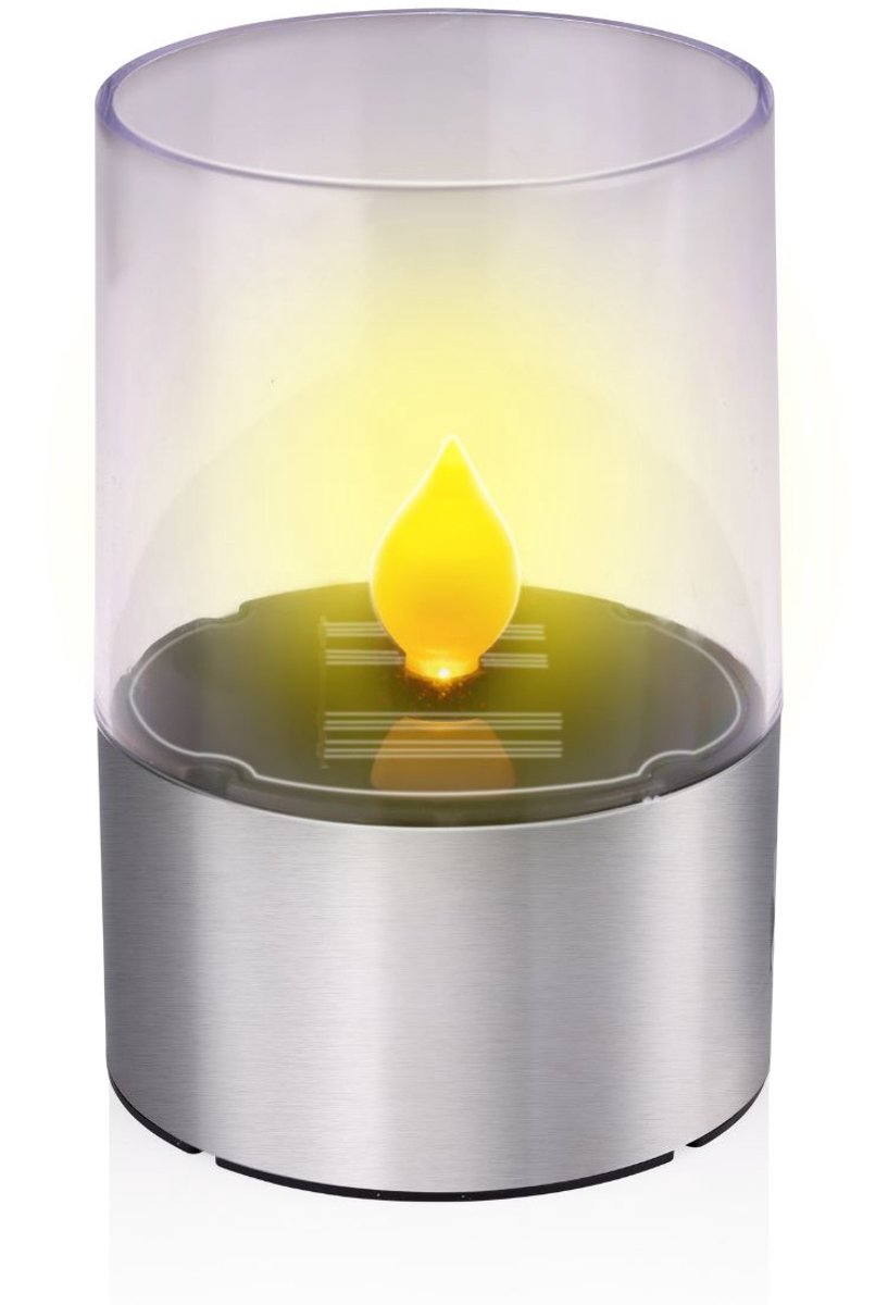 Grundig led kaars op zonne-energie - solar kaars met geel flikkerend licht - solar tafellamp van rvs ip44 - solar lantaarn voor sfeerverlichting tuin - buitenverlichting - ø7,5 x 11 cm