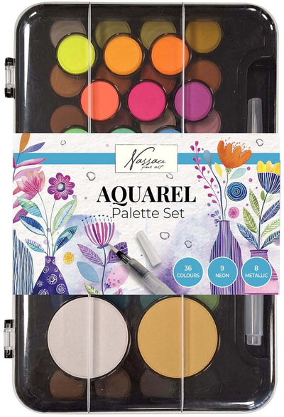 Juego de pintura de acuarela de Nassau de Creative Craft Group con paleta - 36 colores