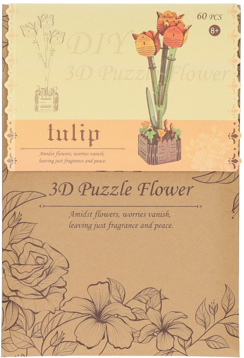 Kit di costruzione 3D tulipani in legno - 60 pezzi.