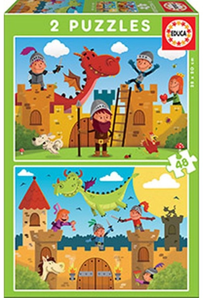 Educa - puzzel - 2 x 48 stuks - het drakenkasteel
