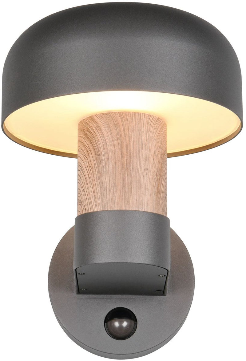 Trio fraser - lámpara de pared - elemento de madera - excl. 1x e27 4,9 w - sensor de movimiento - montaje en pared - iluminación exterior - ip54