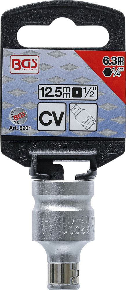 Adattatore per punte tecniche Bgs con sfera di fissaggio da quadrato 1 2 a esagonale 1 4
