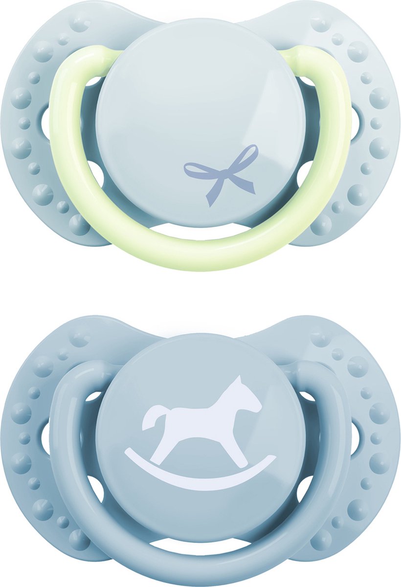 Ciuccio Difrax lovi dinamico - elegante - neonato - azzurro che si illumina al buio - 2 pezzi