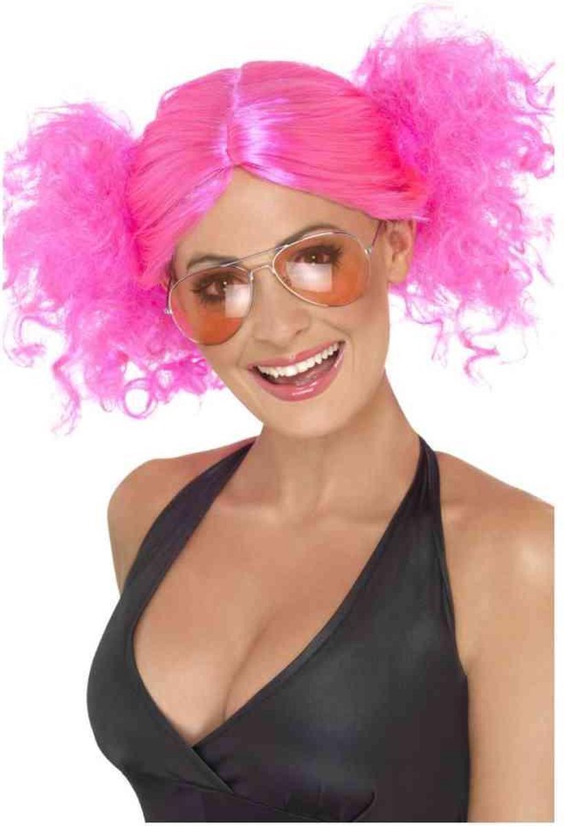 Vegaoo fluo roze pruik voor dames - verkleedpruik - one size