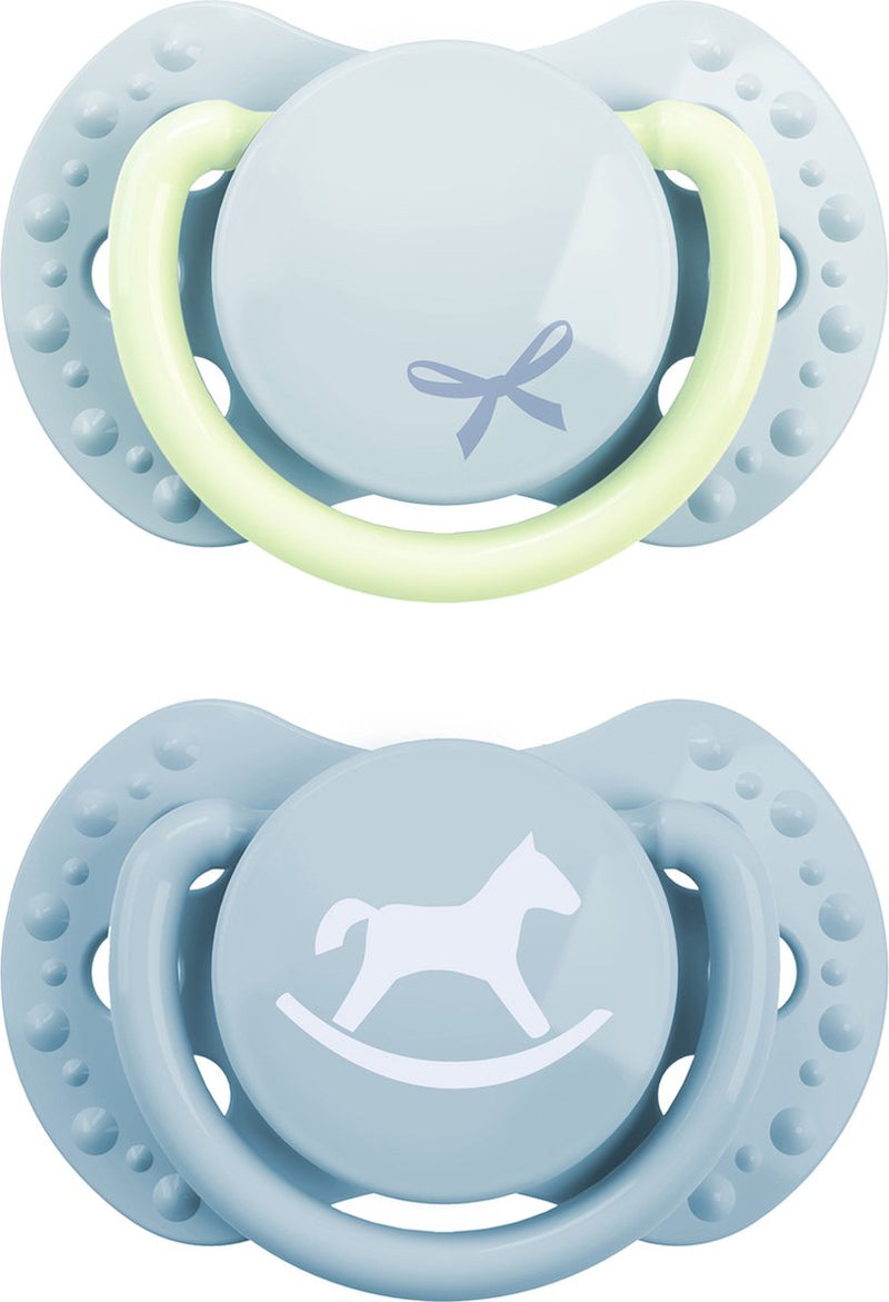 Difrax lovi fopspeen dynamisch - classy - newborn - lichtblauw glow in the dark - 2 stuks