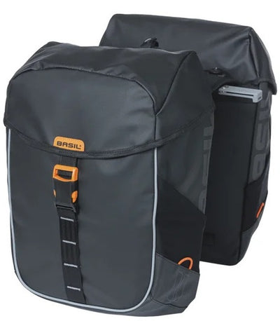 Bolsita de bicicleta albahaca doble millas lona negro naranja mik 34l