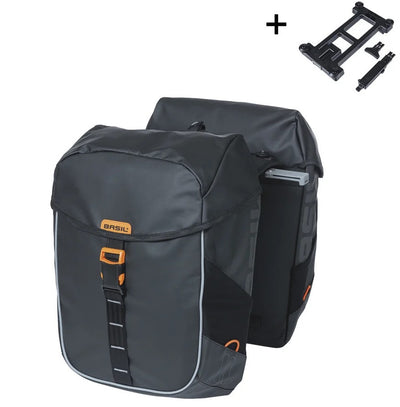 Bolsita de bicicleta albahaca doble millas lona negro naranja mik 34l