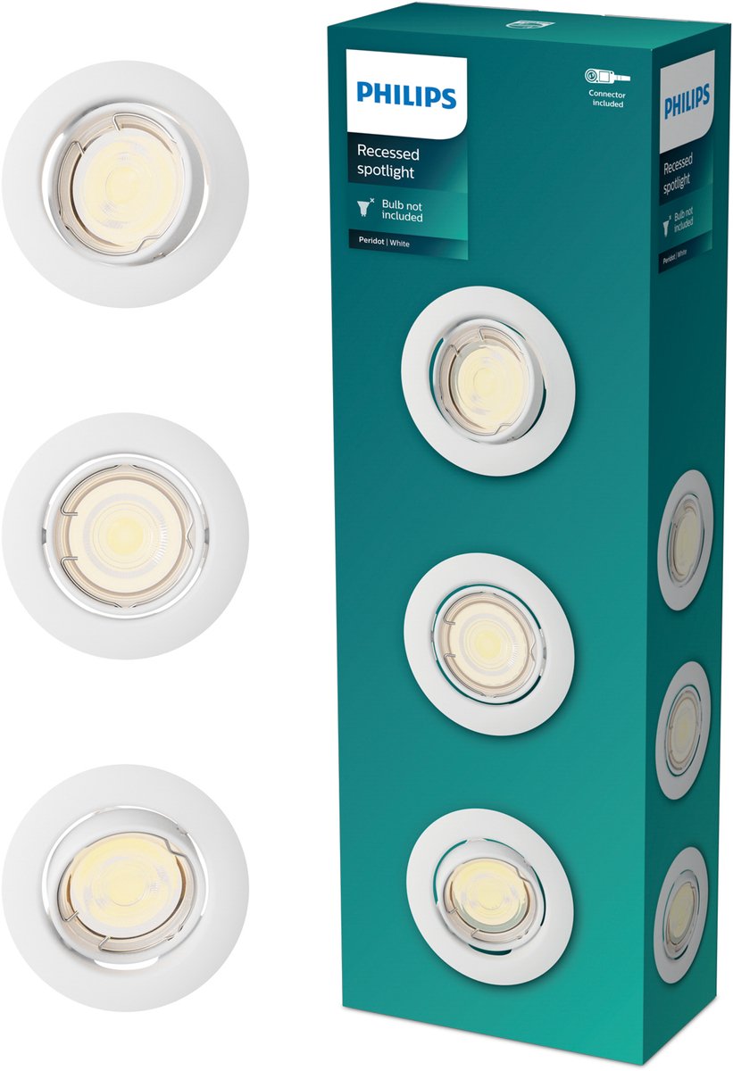 Philips led philips peridot inbouwspot - gu10 fitting - wit - rond - richtbare spot - 3-pack