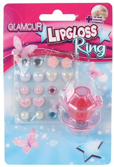 Anillo de brillo labial glamor y 10 pares de pegatinas de aretes