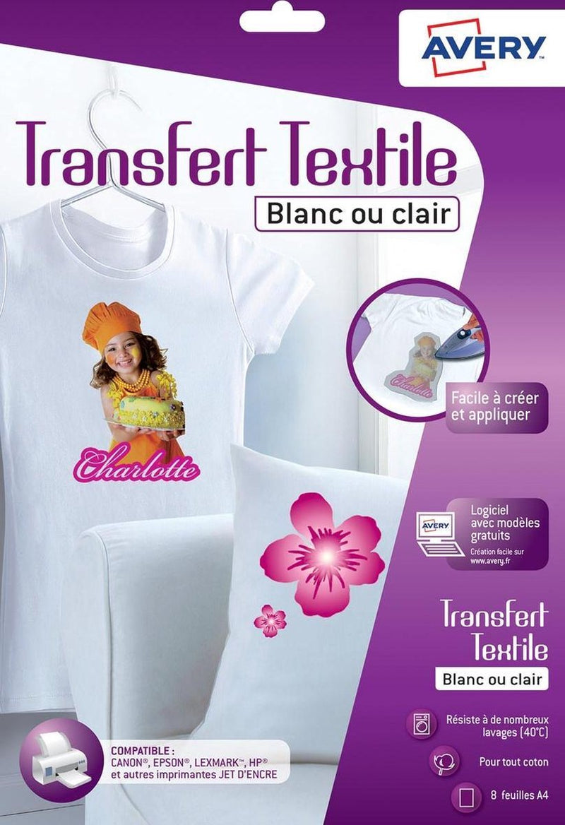 T-shirt Avery transfer foil scatola trasparente A4 da 8 fogli