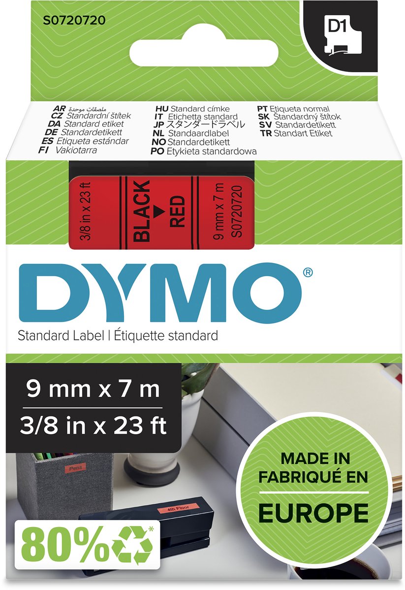 Cintas dymo d1 poliéster 9mmx7m negro-rojo brillante