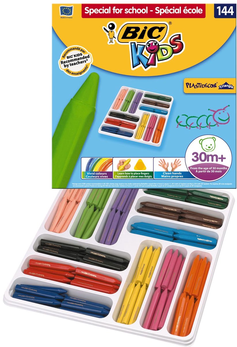 Bic kids plastidecor triangle kleurkrijt, 144st.