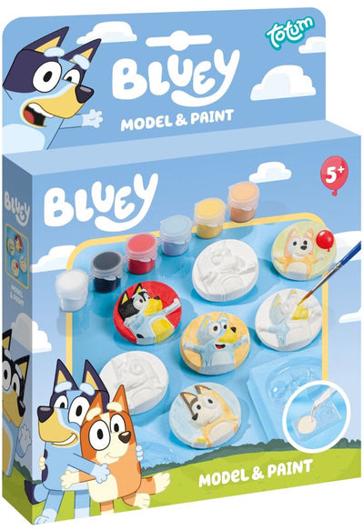 Totum bluey set artigianale figure in gesso fusione e pittura incl. striscia di vernice 6 colori - creazione di giocattoli creativi junior - suggerimento regalo per dipingere modelli