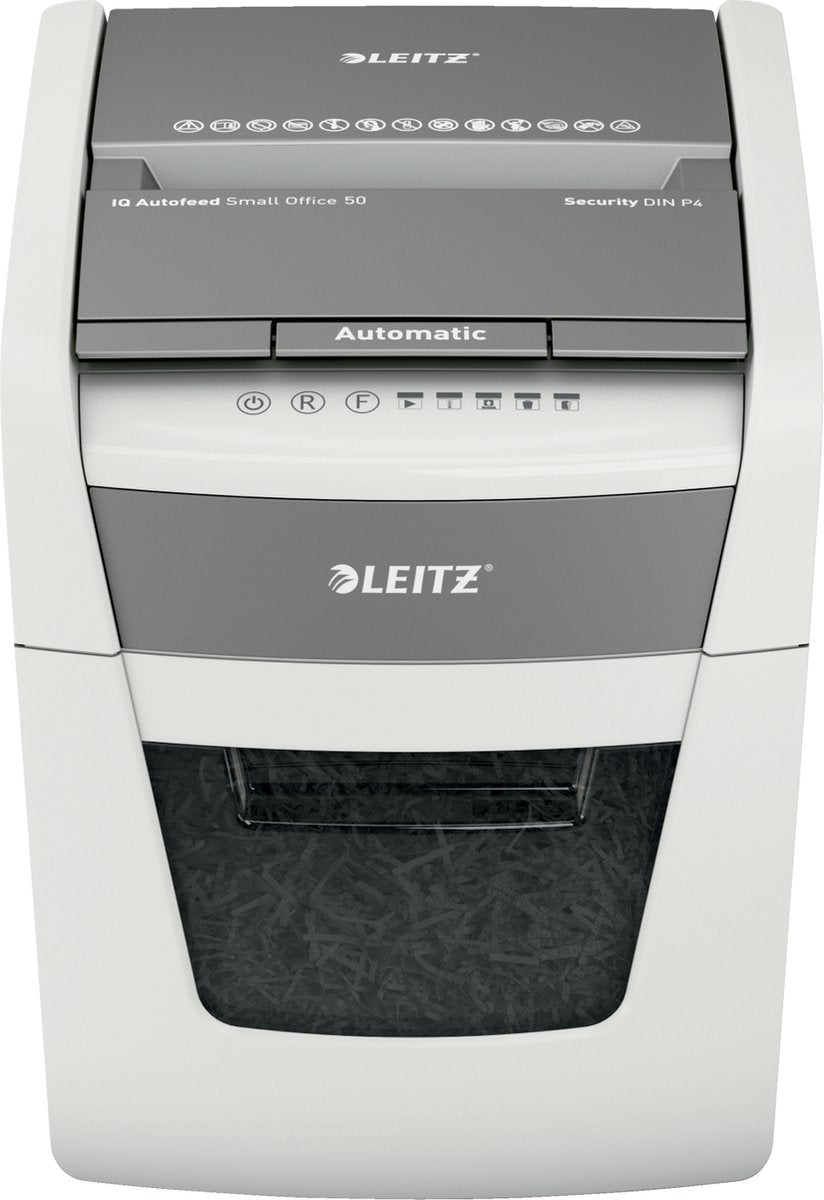 Trituradora de papel Leitz pequeña oficina 50 P4 IQ autofeed EU blanco