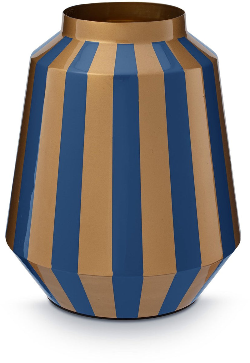 Pip studio jarrón rayas - florero de metal - oro azul - 24x29cm