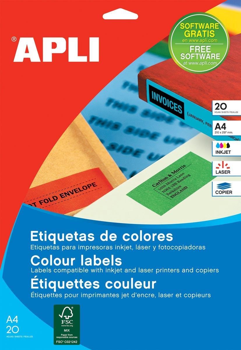 Apli stickers etiketten 70 x 37 mm groen a4 20 lakens