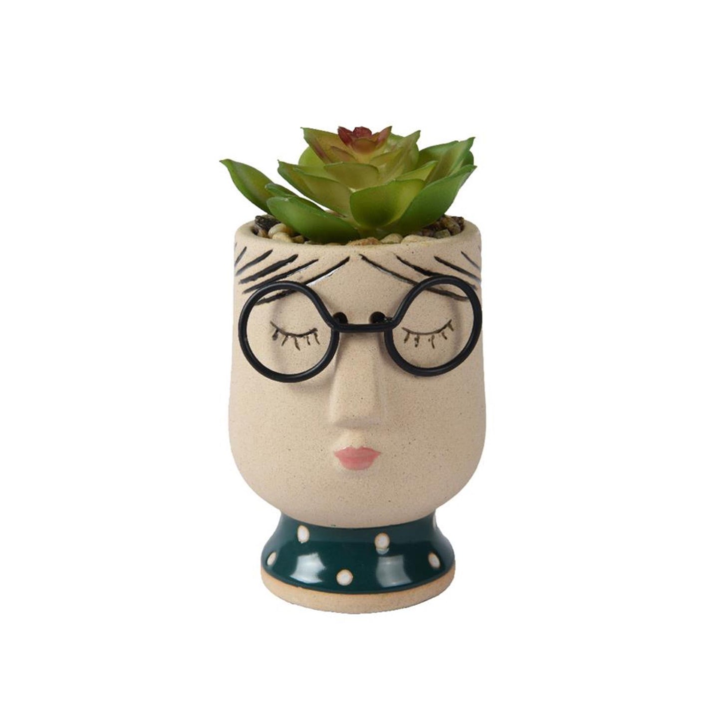 Decoris kunstplant in pot gezicht bril h13,5cm