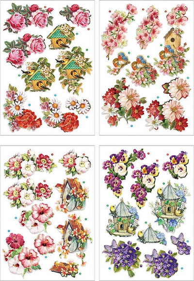 Creativ Company sábanas 3D de flores y pájaros, 4 hojas