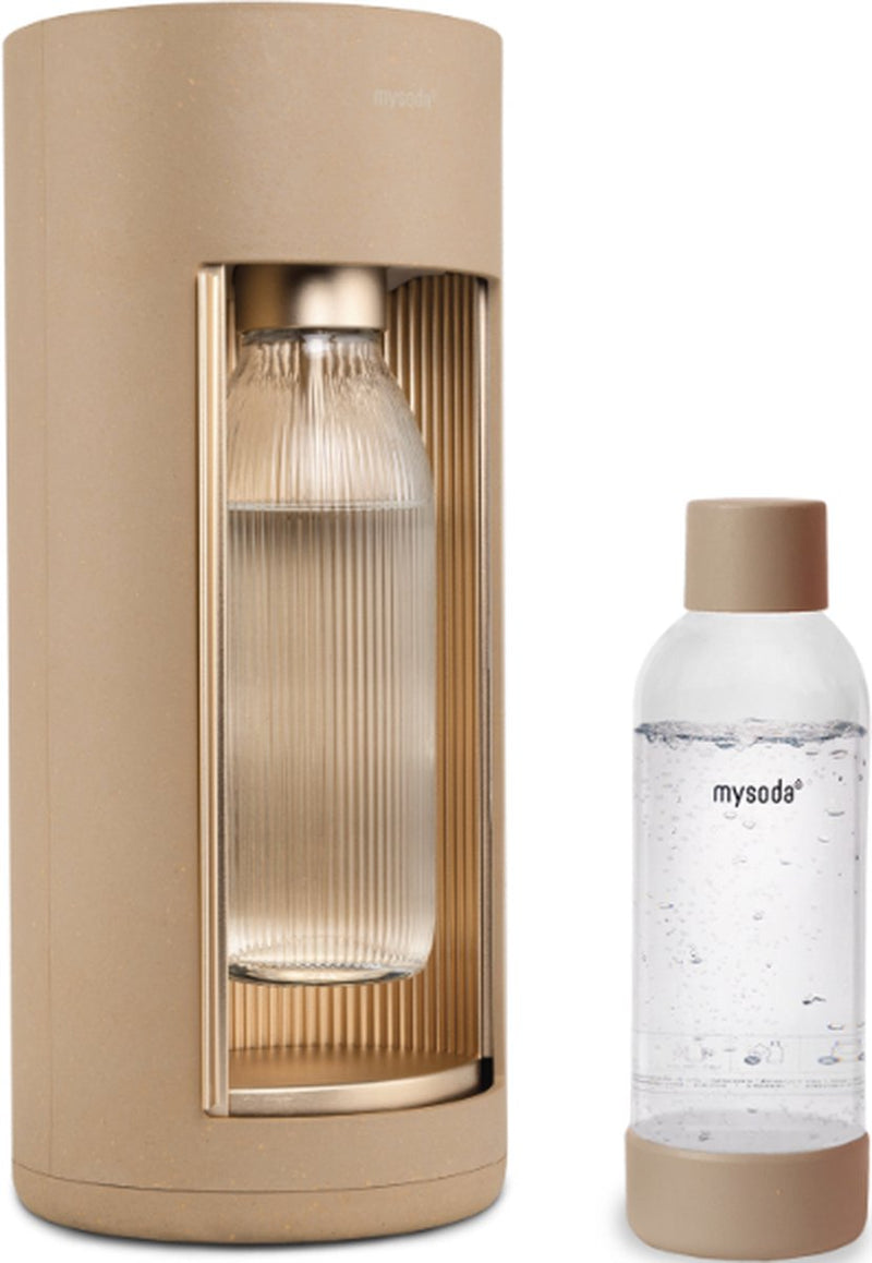 Mysoda glassy latte - máquina de agua con gas de diseño hecha de aluminio biocompuesto ecológico - incluye 2 botellas