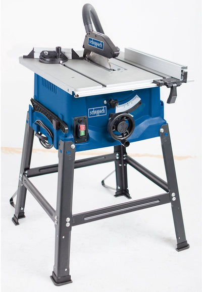 Tavolo per sega Scheppach HS100s - 2000w - ø250mm - con base - piano di lavoro allungabile - altezza e angolazione regolabili - incl. 2 lame per sega (24t e 48t), guida obliqua, guida parallela, asta di spinta