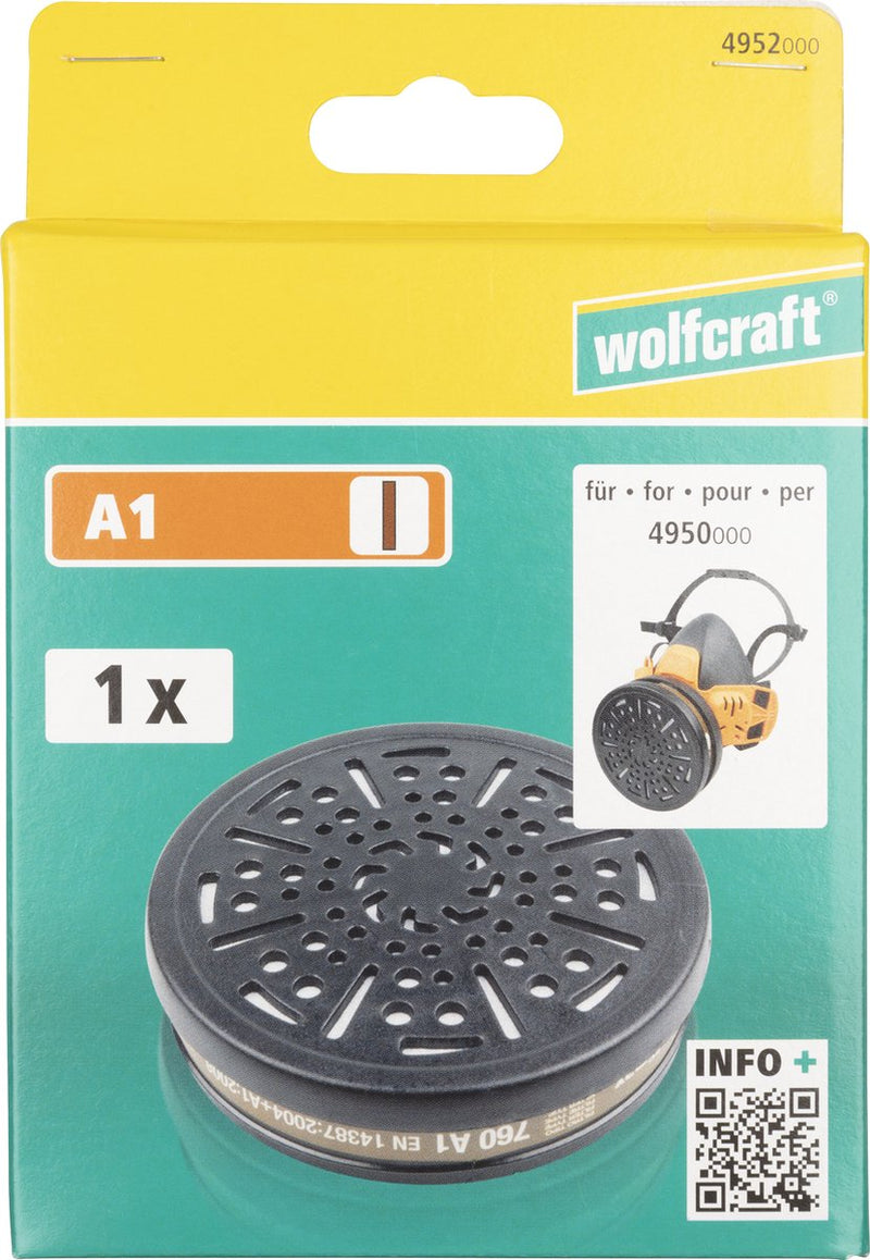 Wolfcraft - semimaschera con filtro dell'aria sostituibile a1 - filtro - maschera antigas - 4952000