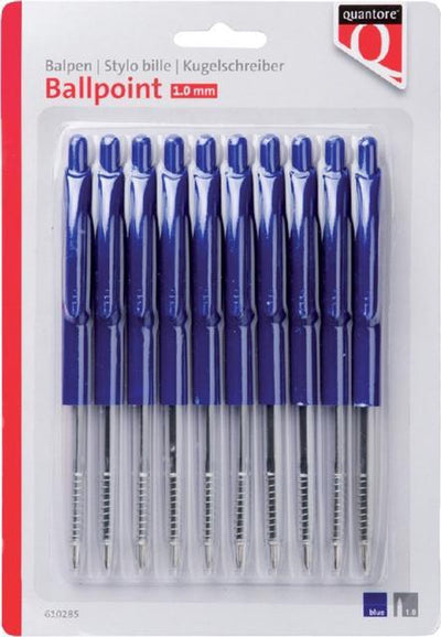 Bolígrafo Quantore pulsador azul - blister 10 piezas