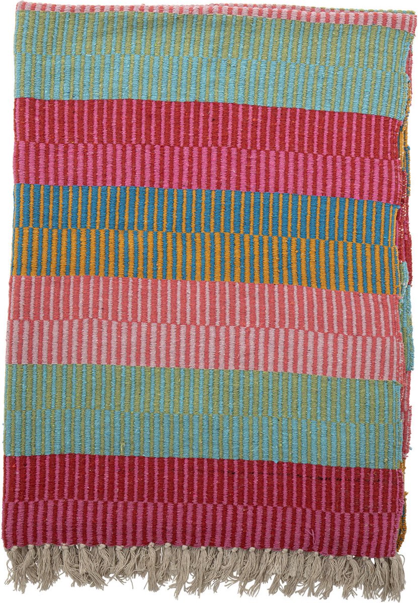 Bloomingville - plaid isnel - 160x130 cm - righe verdi, rosa, blu - cotone riciclato