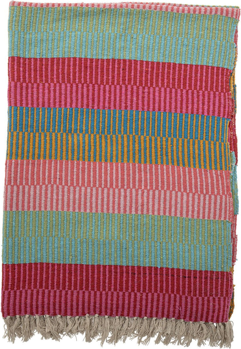 Bloomingville - plaid isnel - 160x130 cm - righe verdi, rosa, blu - cotone riciclato