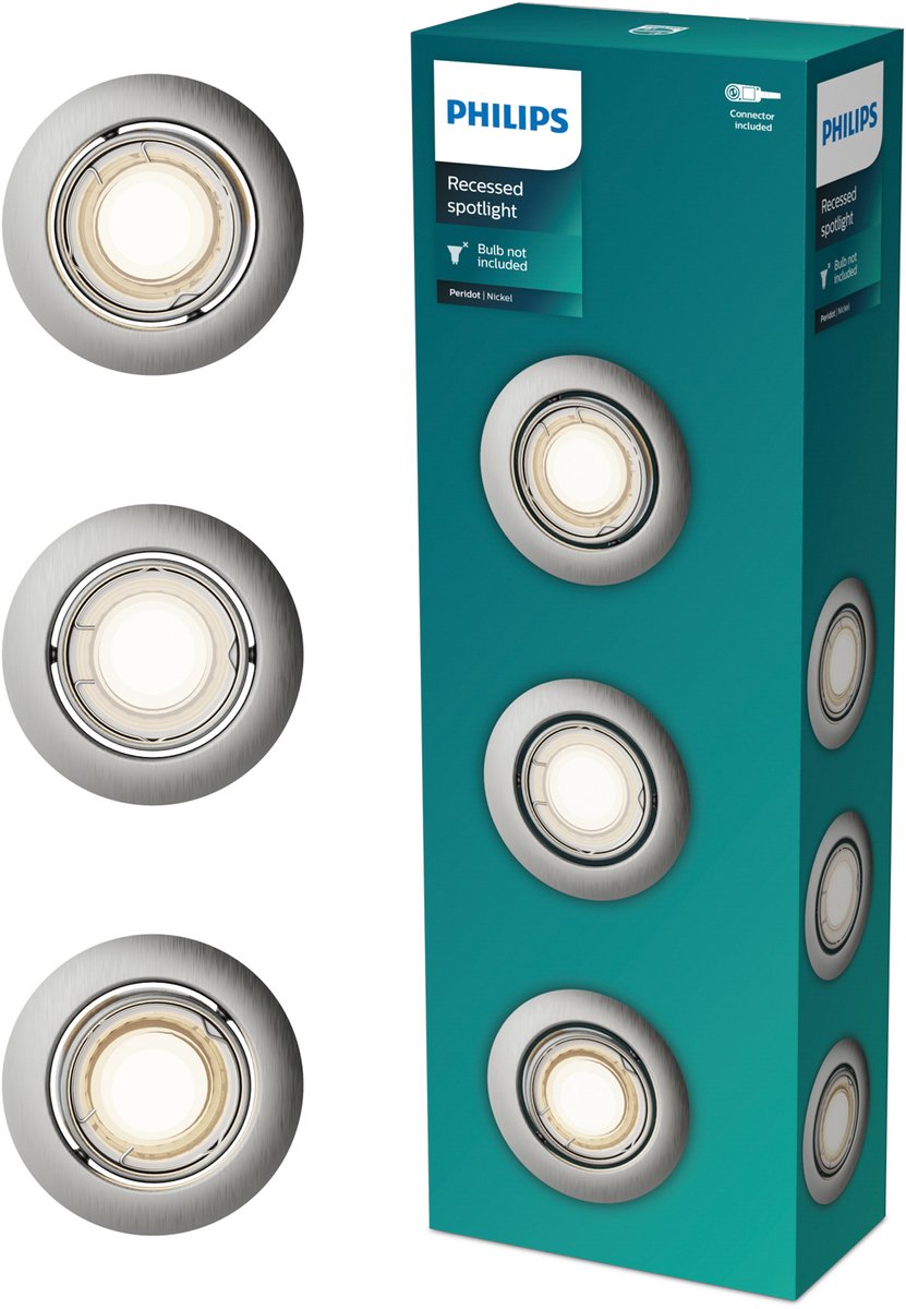 Philips led philips peridot inbouwspot - gu10 fitting - nikkel - rond - richtbare spot - 3-pack