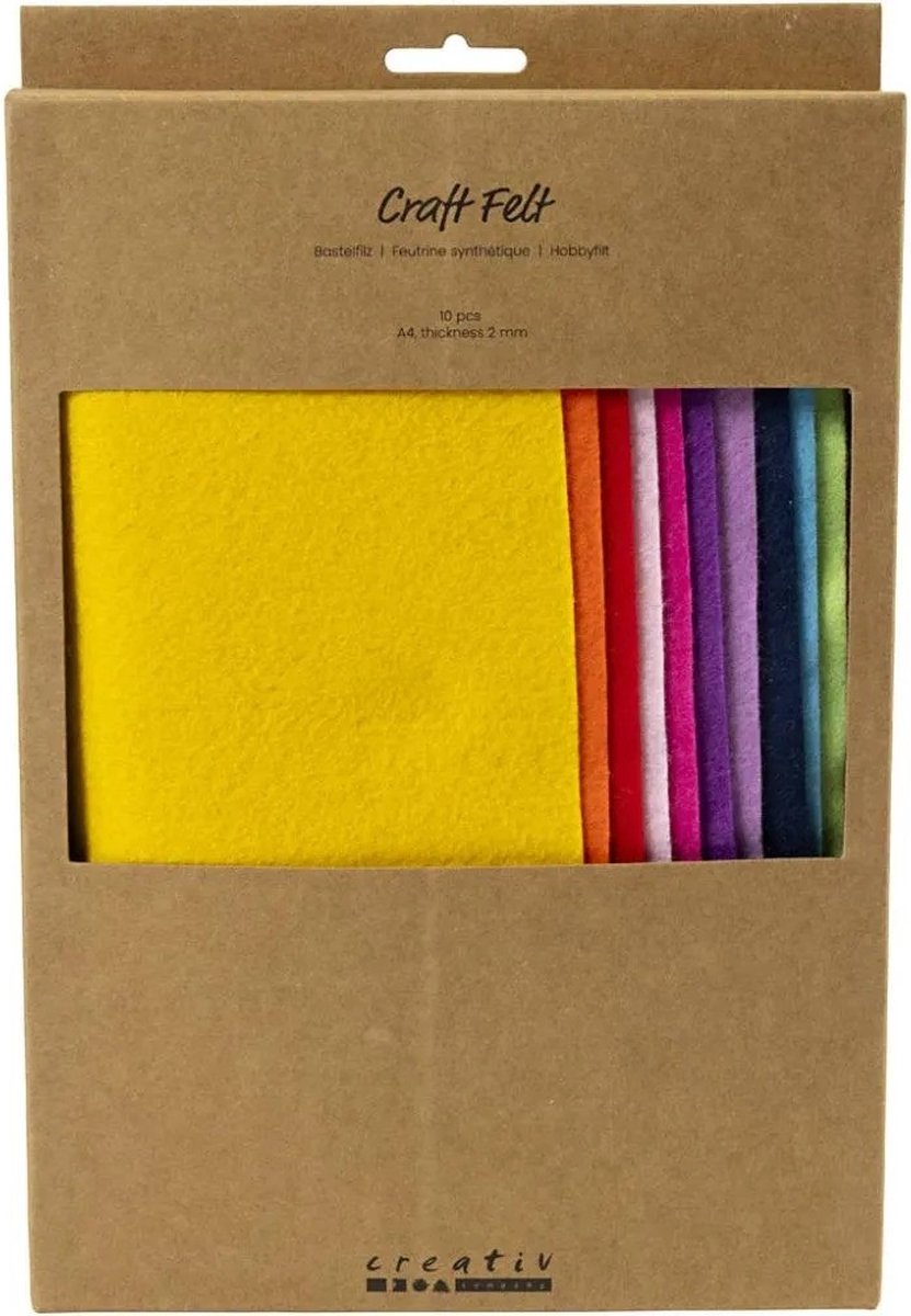 Feltro hobby Creative Company, A4, foglio 210x297 mm, spessore 2 mm, colorato, 10 pezzi 1 scatola