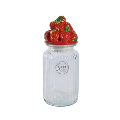 Decoris voorraadpot aardbei 26,5cm glas aardewer