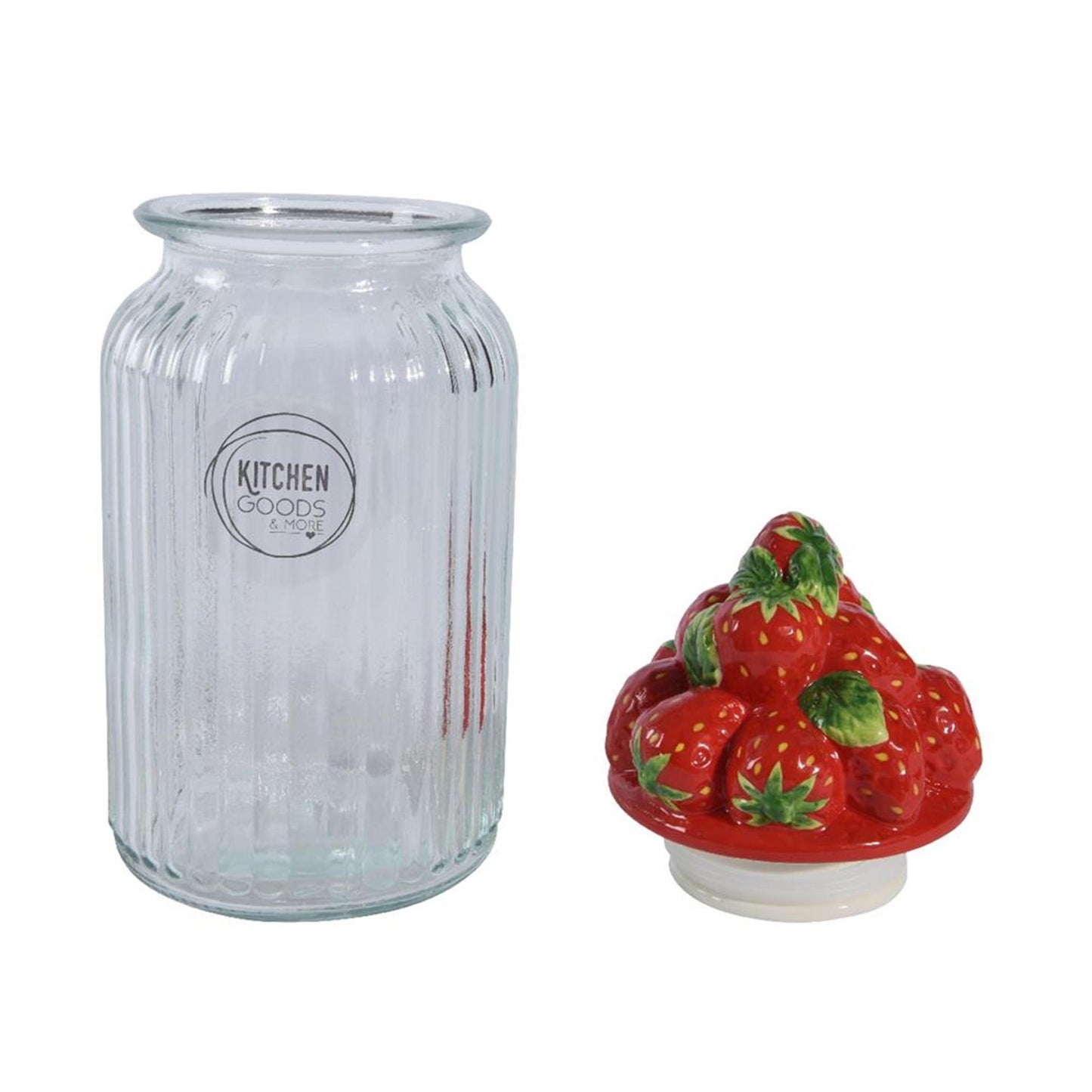 Decoris voorraadpot aardbei 26,5cm glas aardewer