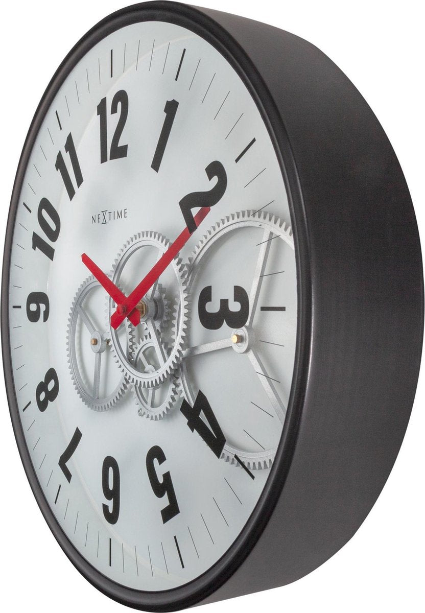 Nextime gear clock – wandklok – 36 cm – metaal glas – wit – bewegende tandwielen