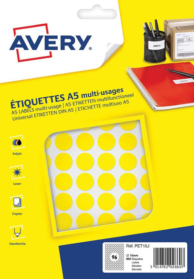 Avery label blister rotondo A5 15 mm 168 pezzi giallo