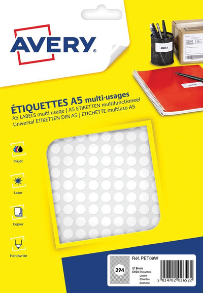 Blister rotondo Avery label a5 8 mm 2940 pezzi bianco