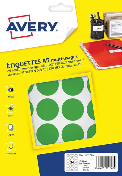Avery label blister rotondo a5 30 mm 240 pz verde