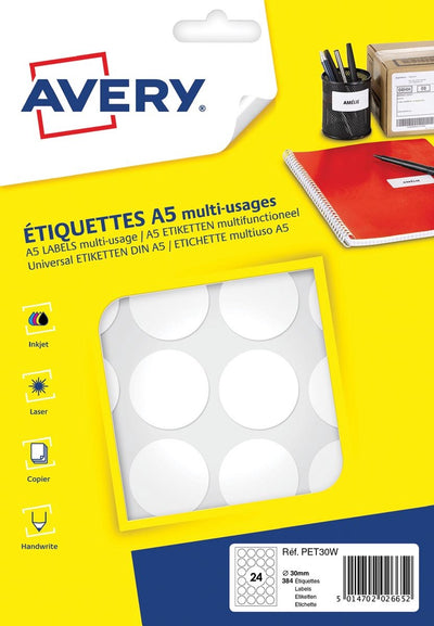 Avery label blister rotondo a5 30 mm 240 pezzi bianco