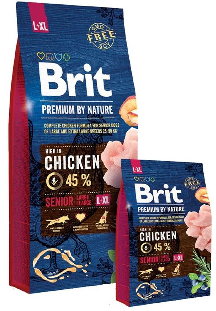 Brit premium per natura - cibo secco per cani - senior large xl - pollo - 15 kg